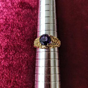 14K Yellow Gold Filigree ring with 1K Amethyst - 50% Discount + Free Shipping